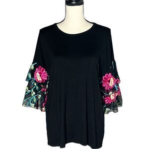 PEBBLE & STONE Women’s Floral Sleeves Top Shirt Size XL